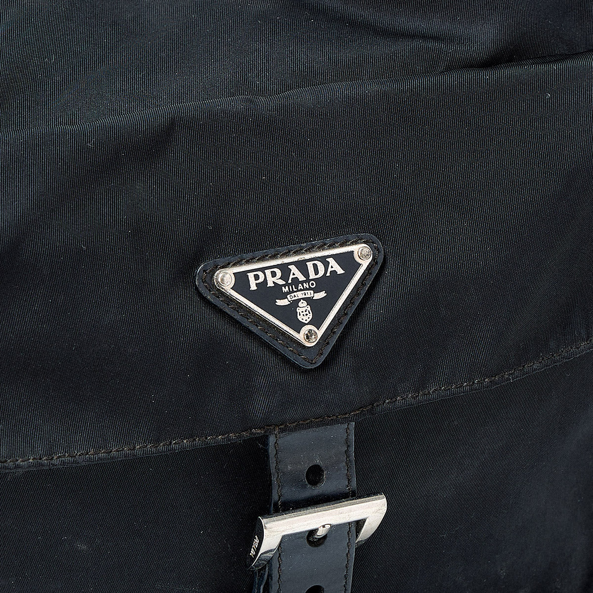 PRADA Triangle Shoulder Bag Black Silver Tessuto Auth