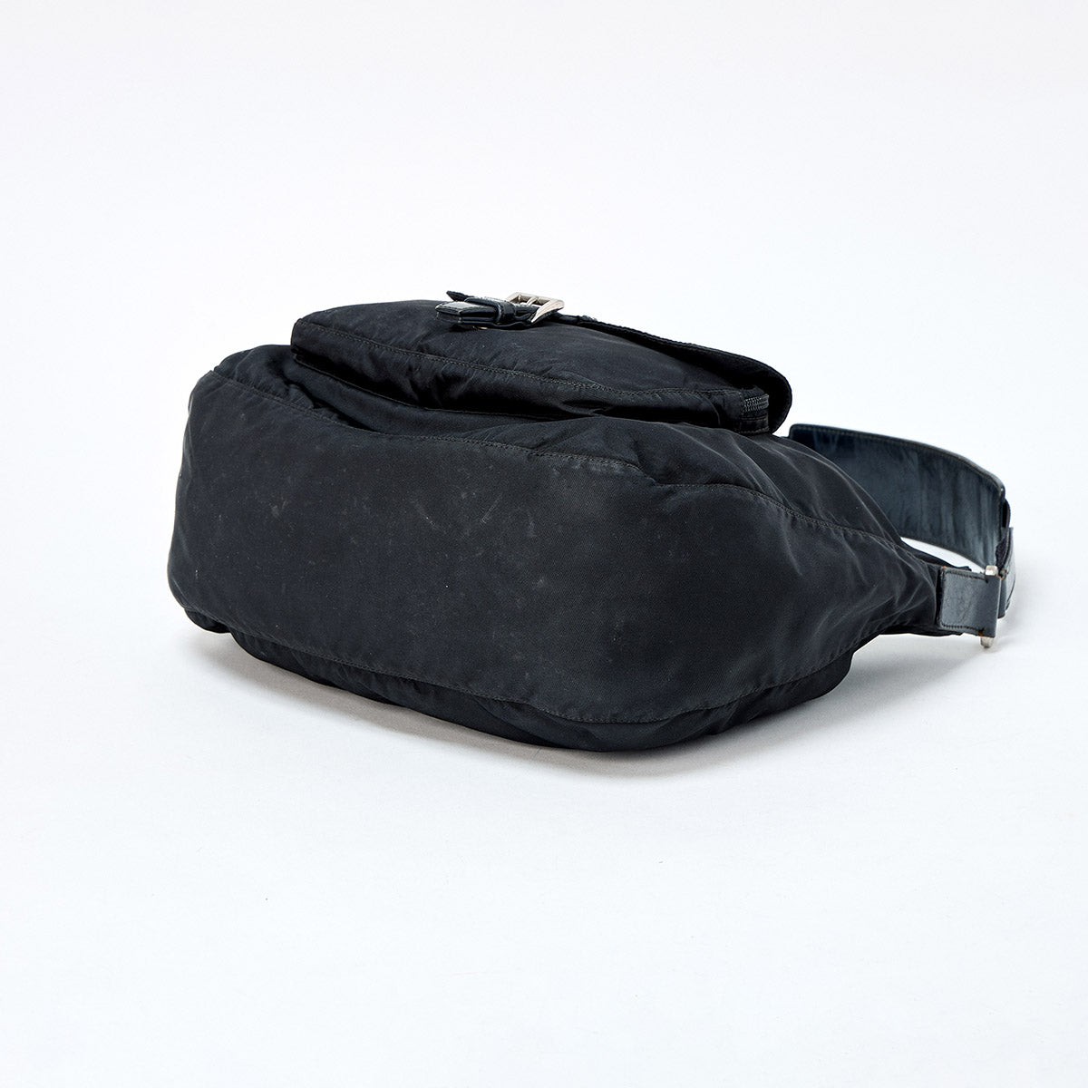 PRADA Triangle Shoulder Bag Black Silver Tessuto Auth