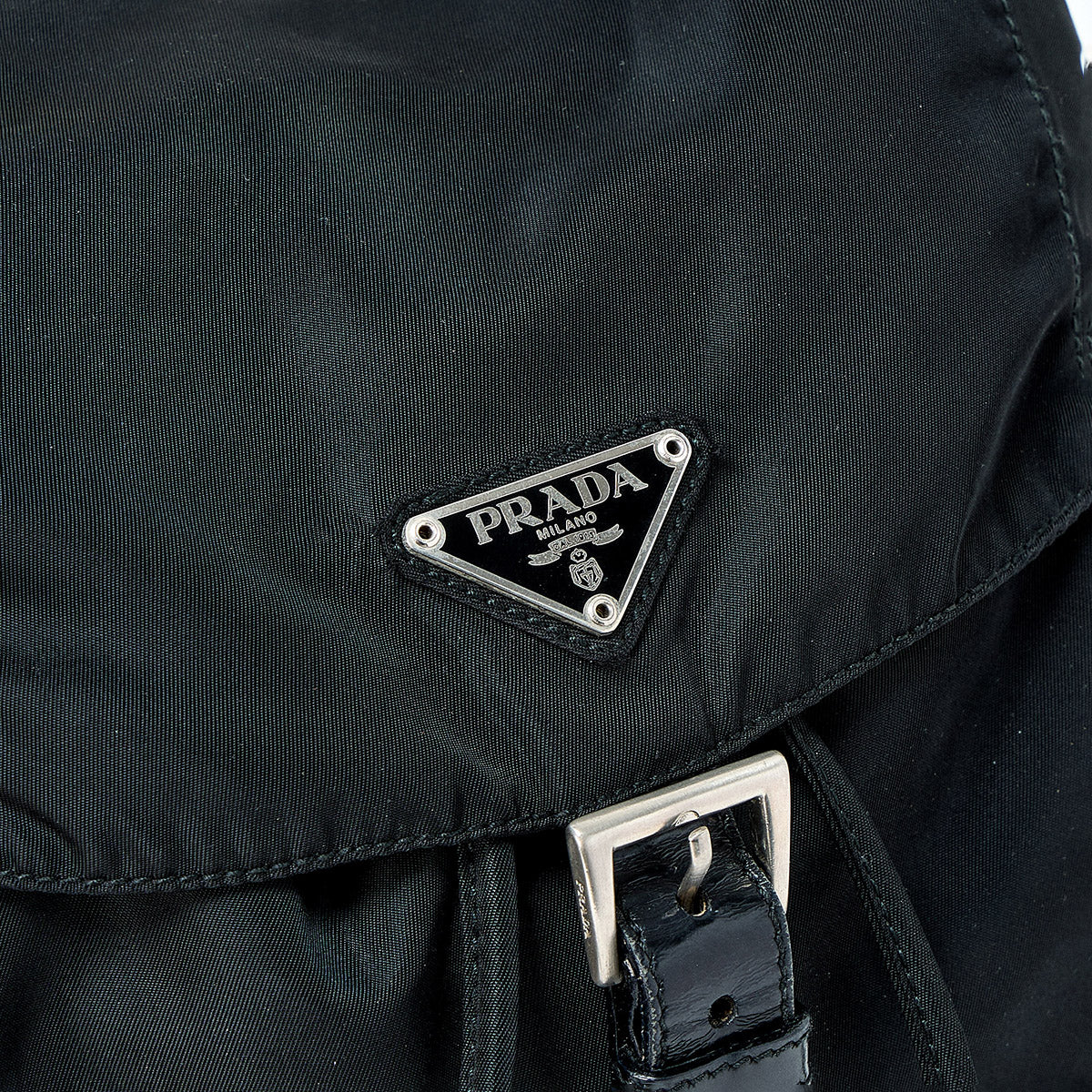 PRADA Triangle Backpack Black Silver Tessuto