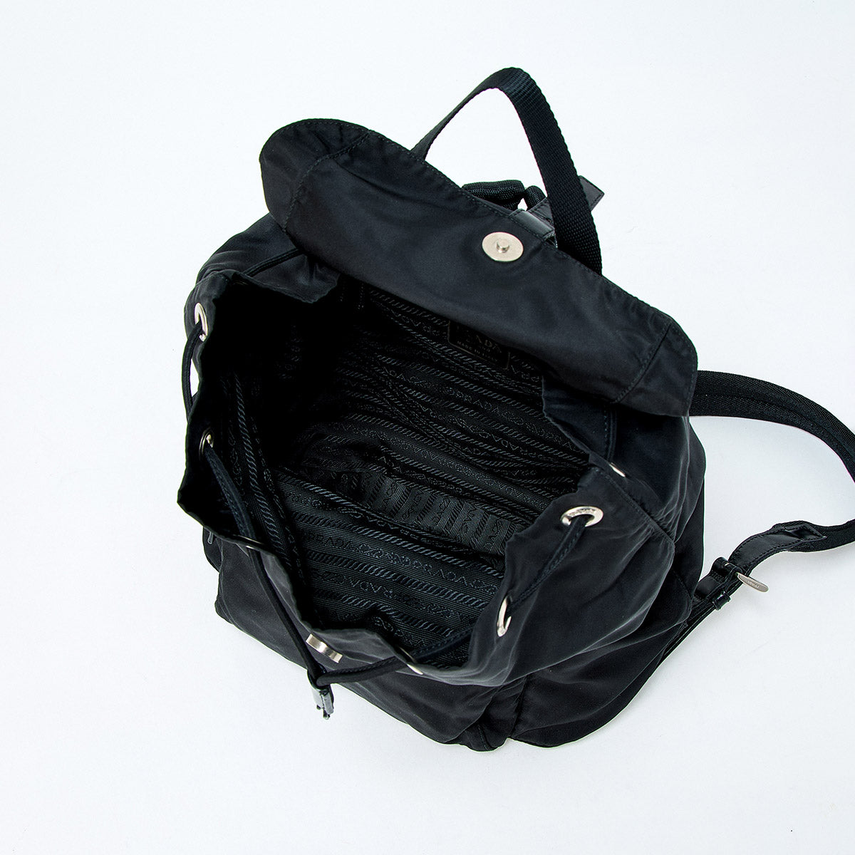 PRADA Triangle Backpack Black Silver Tessuto