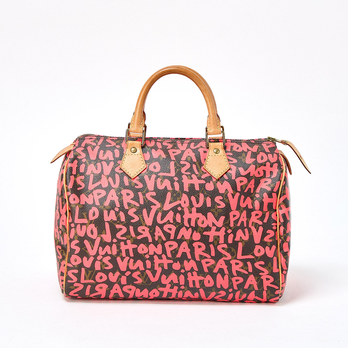 LOUIS VUITTON Speedy Monogram Graffiti 30 Boston Bag M93704 Brown Pink PVC Auth