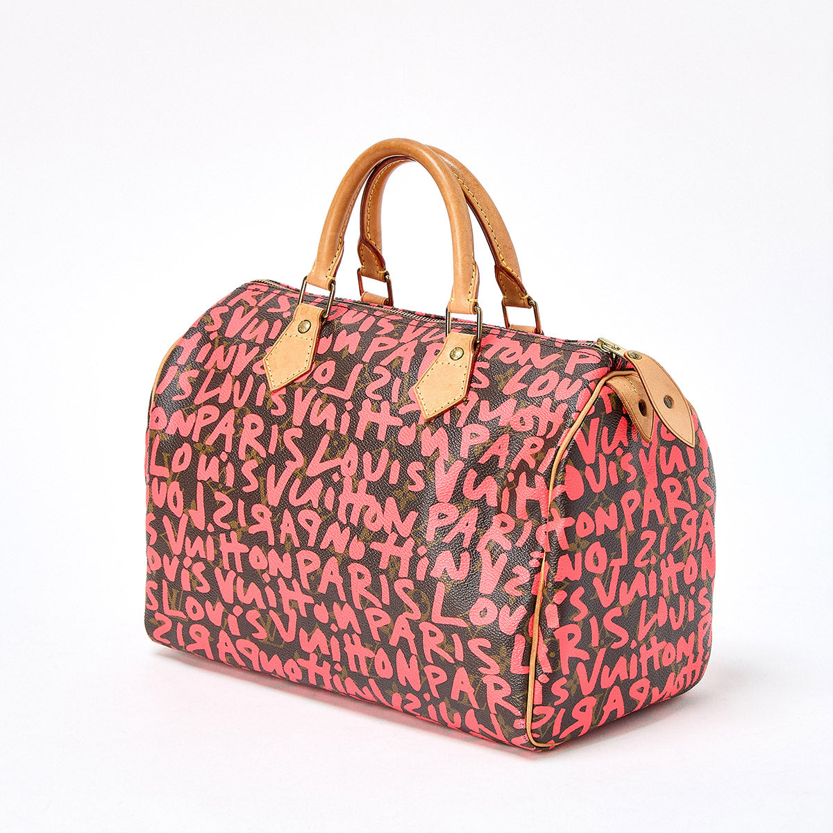LOUIS VUITTON Speedy Monogram Graffiti 30 Boston Bag M93704 Brown Pink PVC Auth