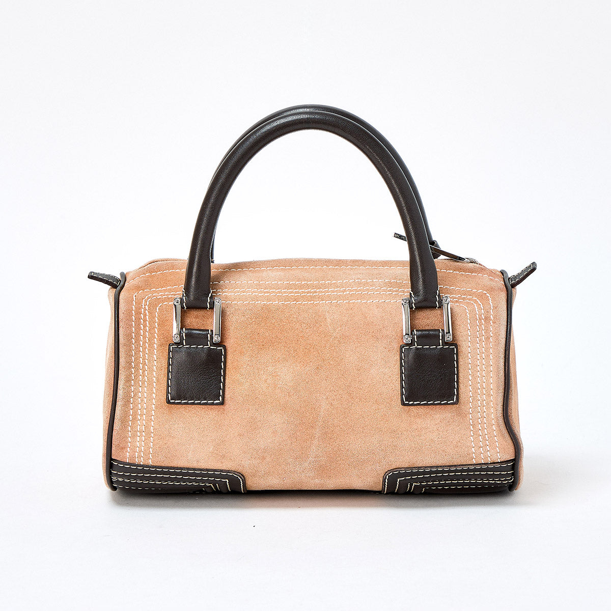 LOEWE Amazona Hand Bag Beige Brown Silver Suede Auth