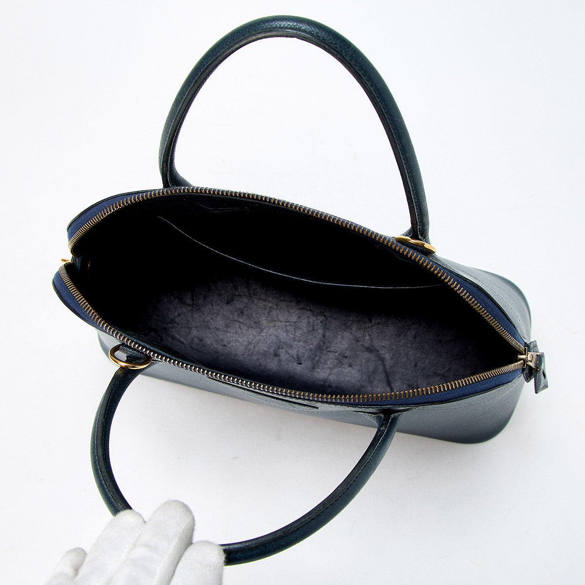 HERMES Bolide 31 1997 笆。A Hand Bag Navy Gold Courchevel Auth