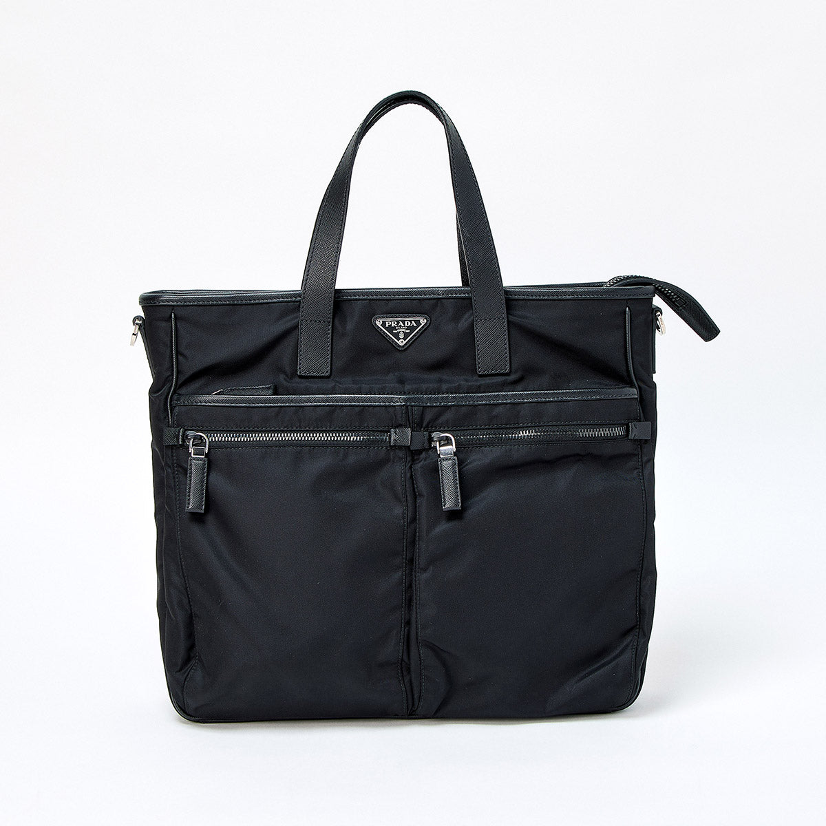 PRADA Triangle Hand Bag 2VG860 Black Silver Tessuto Auth