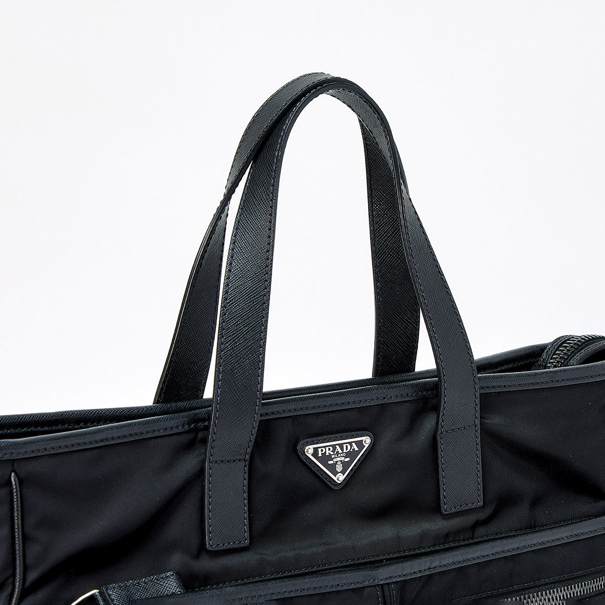 PRADA Triangle Hand Bag 2VG860 Black Silver Tessuto Auth