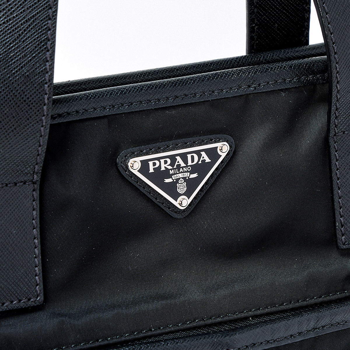 PRADA Triangle Hand Bag 2VG860 Black Silver Tessuto Auth