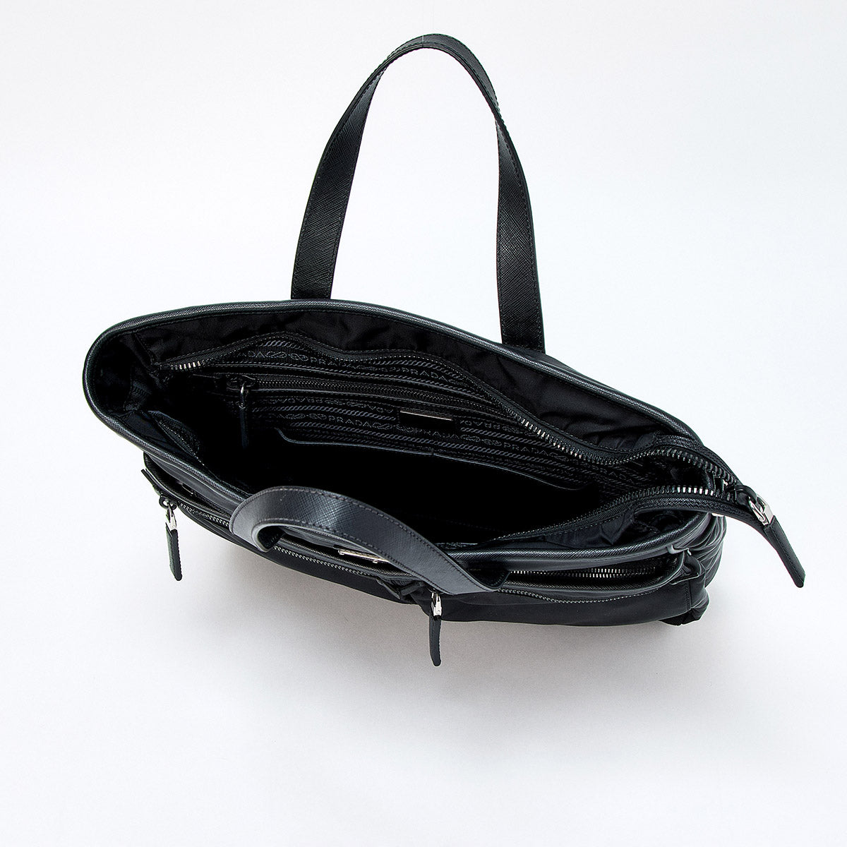 PRADA Triangle Hand Bag 2VG860 Black Silver Tessuto Auth