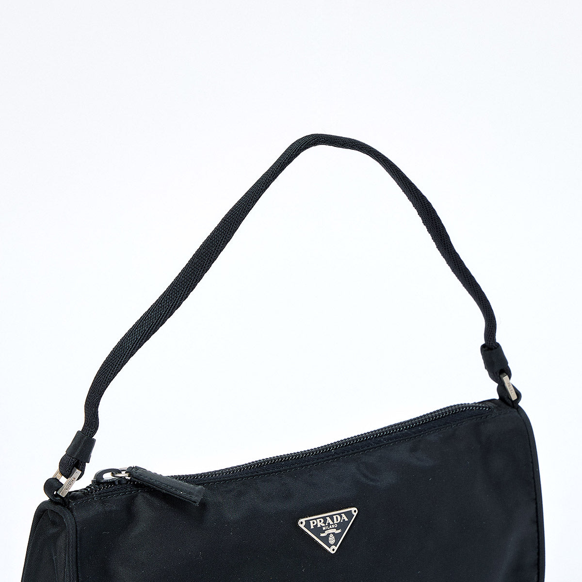PRADA Triangle Hand Bag Black Silver Tessuto Auth