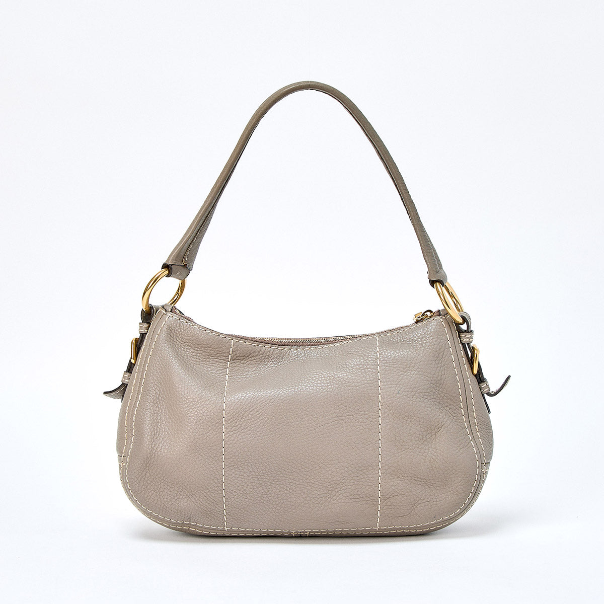 PRADA Logo Shoulder Bag BR4690 Greige Gold Leather Auth