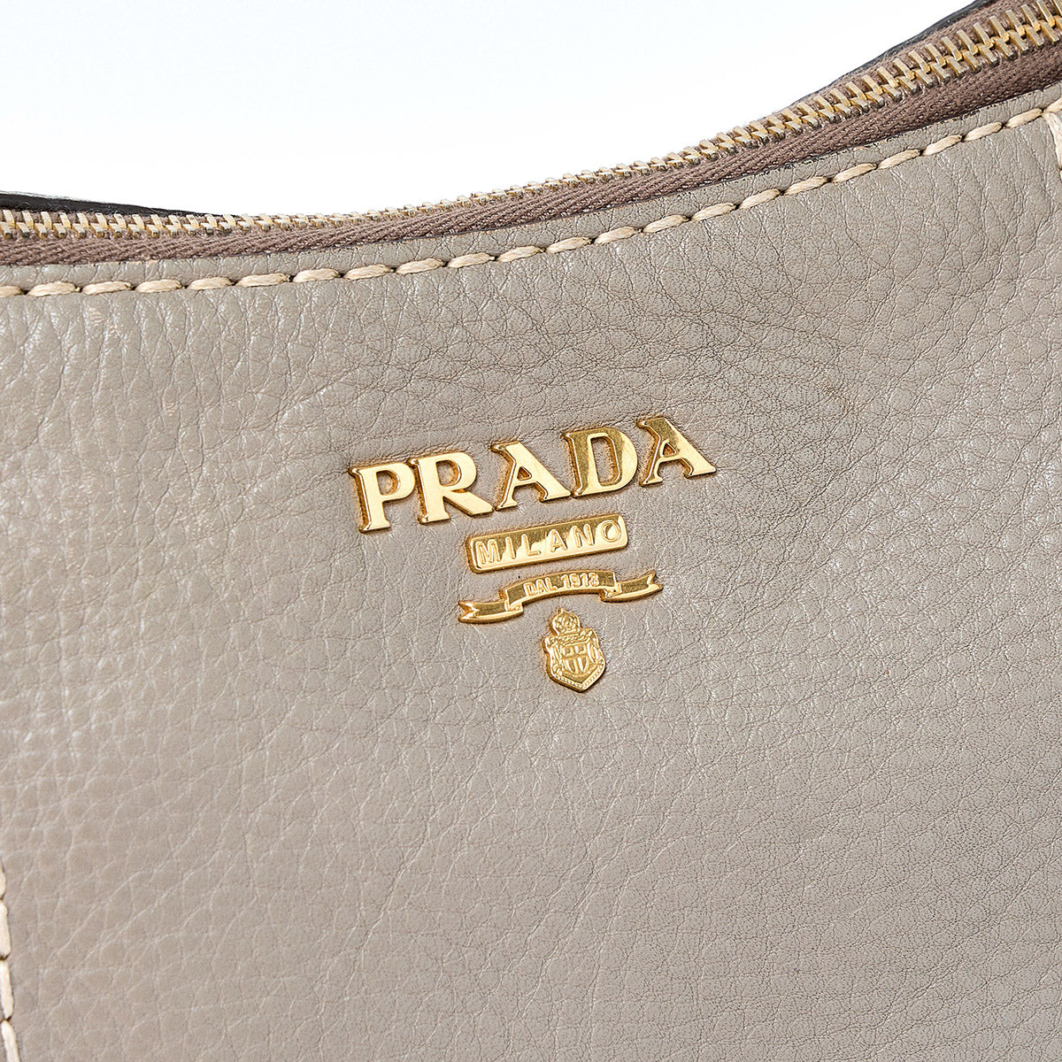 PRADA Logo Shoulder Bag BR4690 Greige Gold Leather Auth