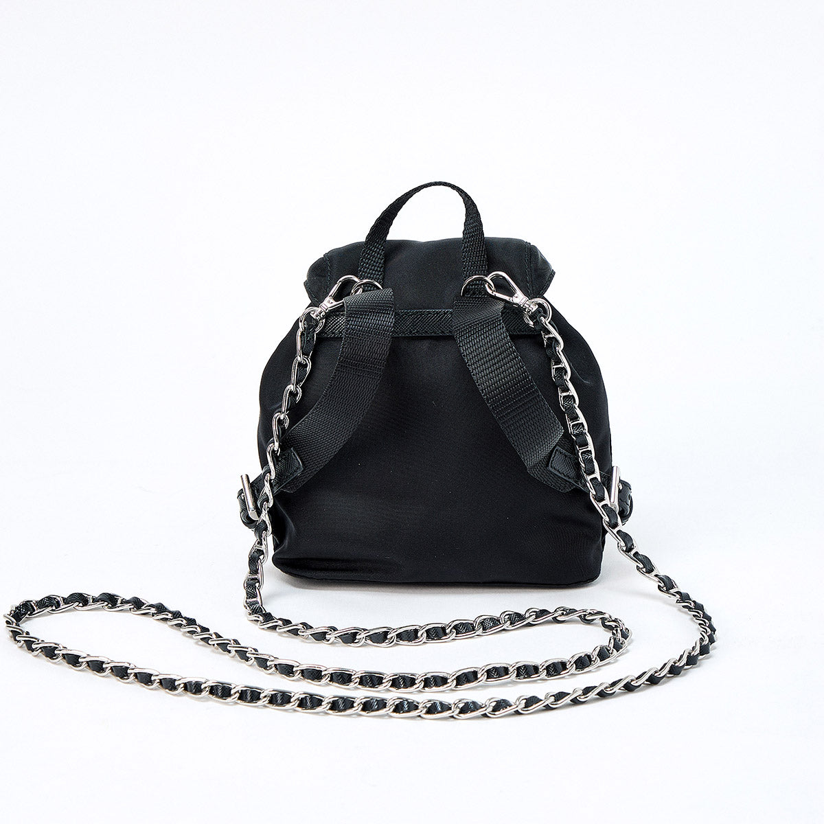 PRADA Triangle Shoulder Bag Black Silver Tessuto Auth