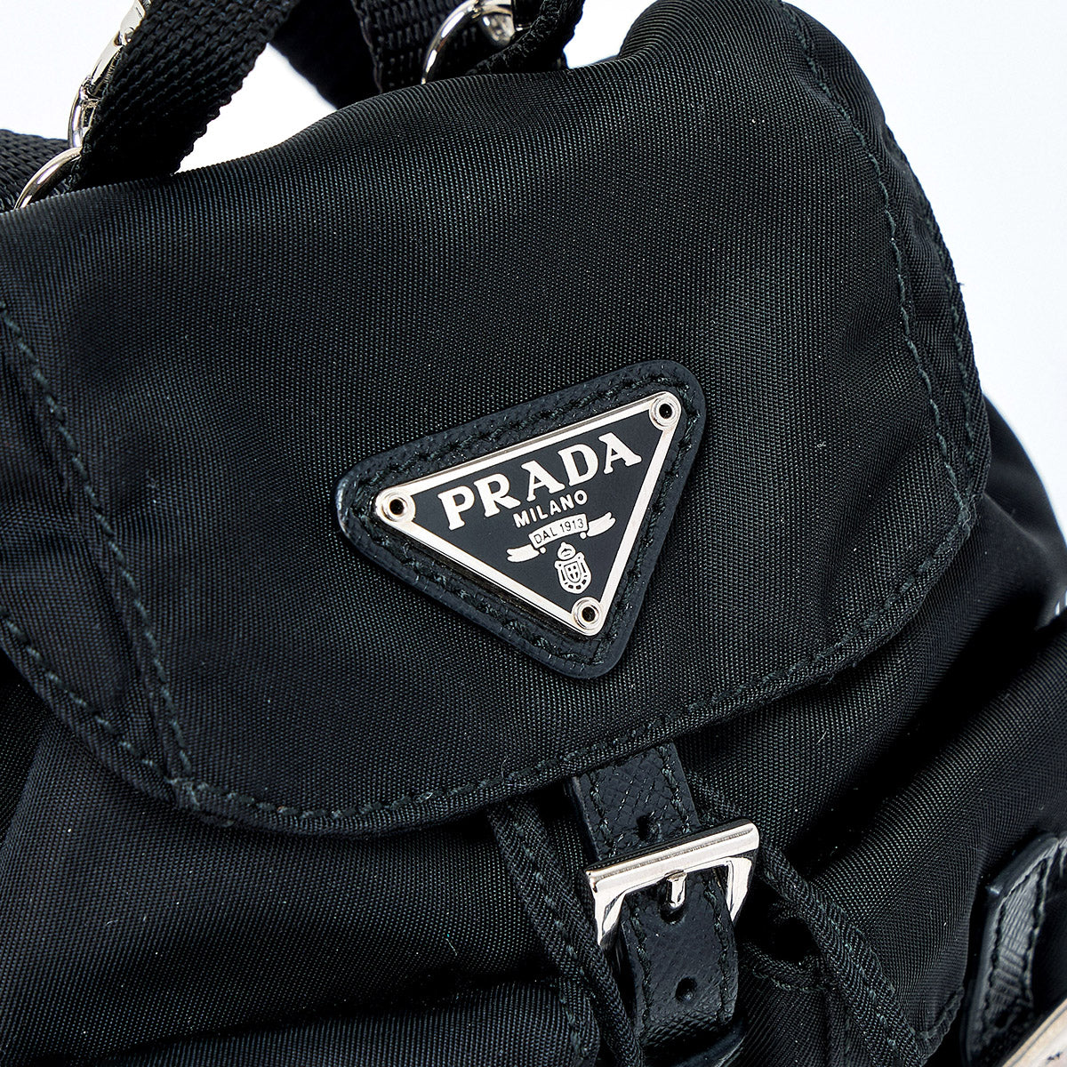 PRADA Triangle Shoulder Bag Black Silver Tessuto Auth