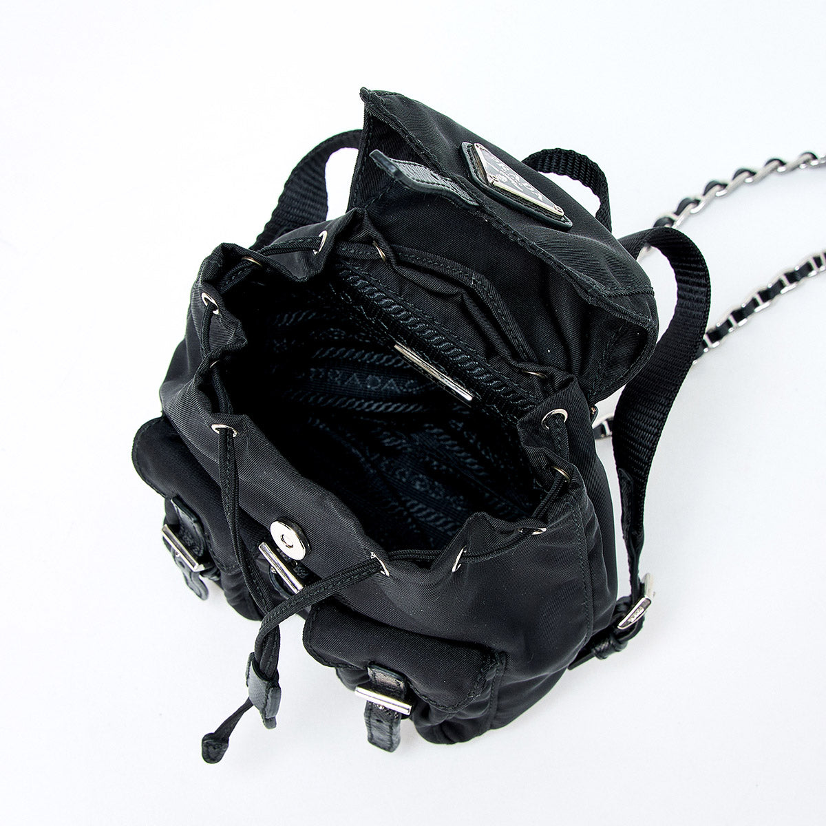 PRADA Triangle Shoulder Bag Black Silver Tessuto Auth