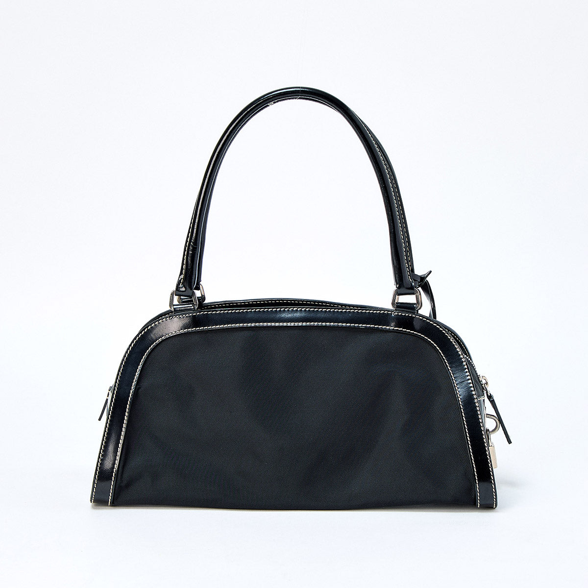 PRADA Triangle Shoulder Bag Black Silver Tessuto Auth