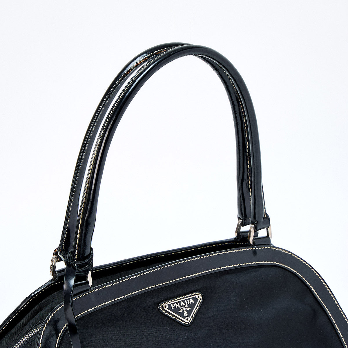 PRADA Triangle Shoulder Bag Black Silver Tessuto Auth