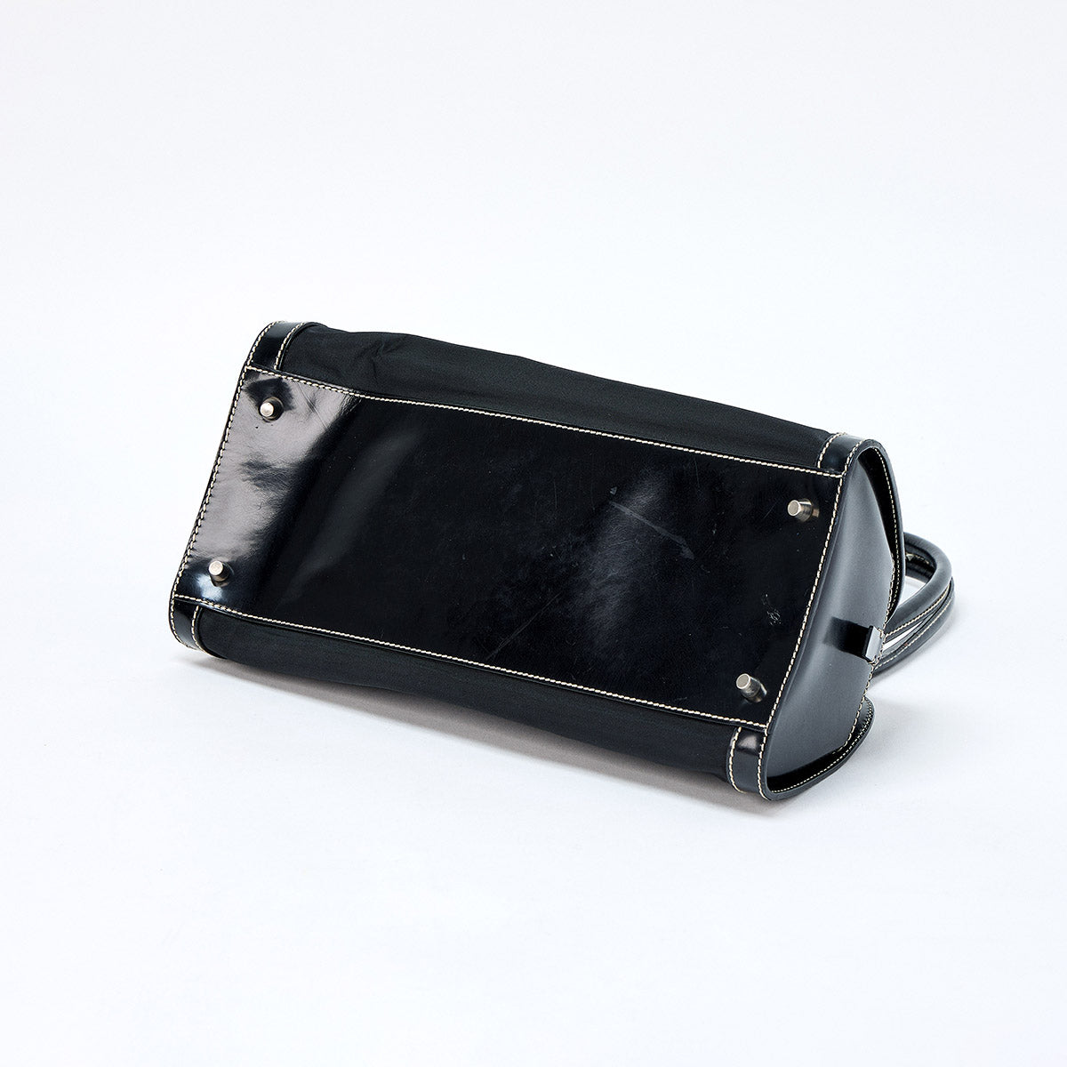 PRADA Triangle Shoulder Bag Black Silver Tessuto Auth