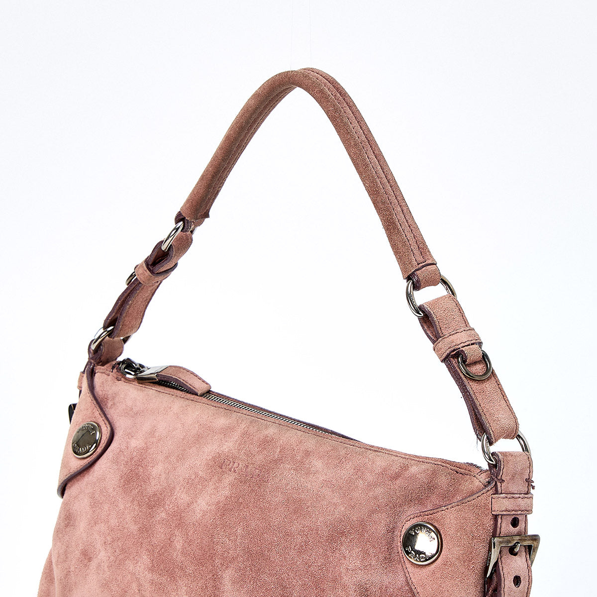PRADA One Shoulder Bag Pink Silver Suede Auth