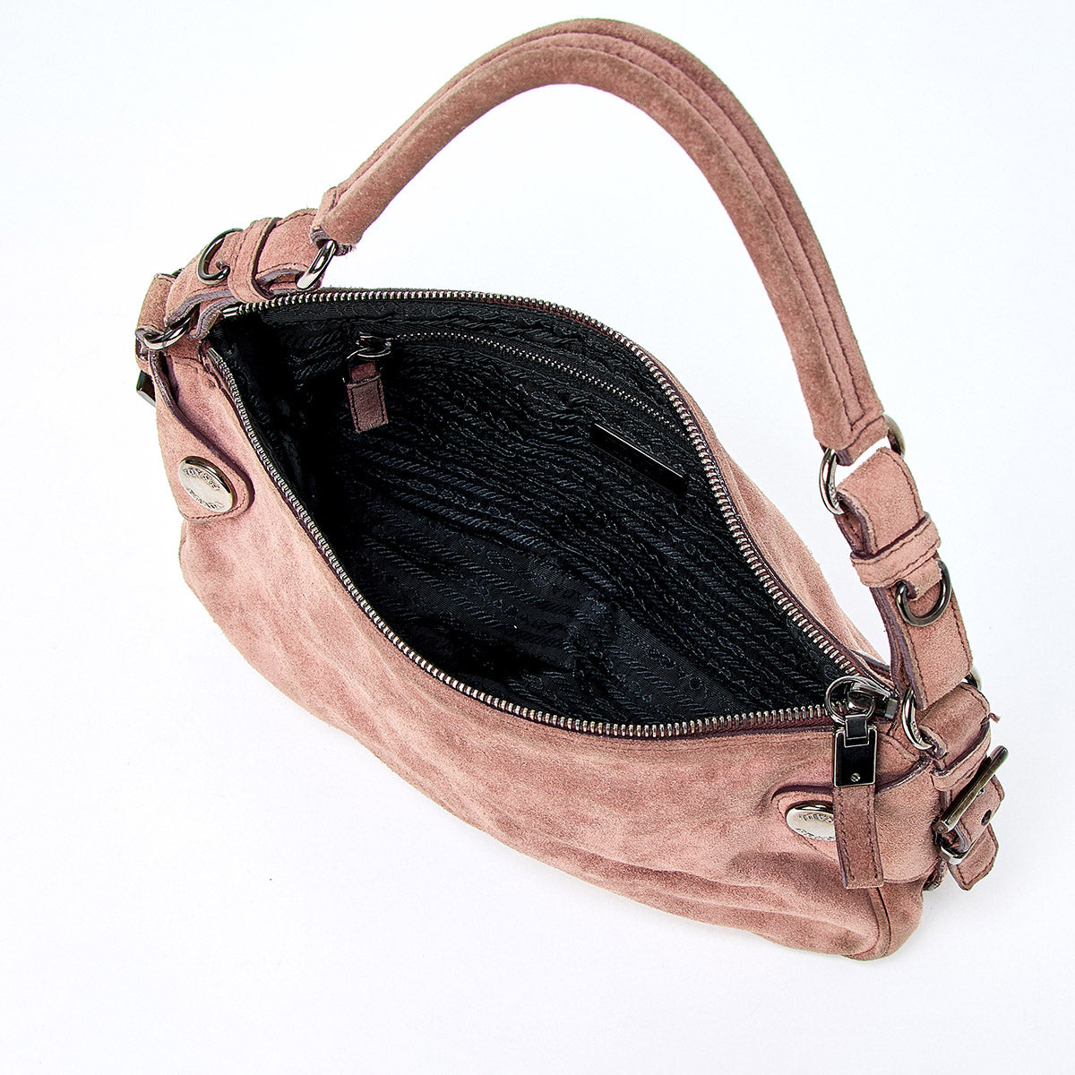 PRADA One Shoulder Bag Pink Silver Suede Auth