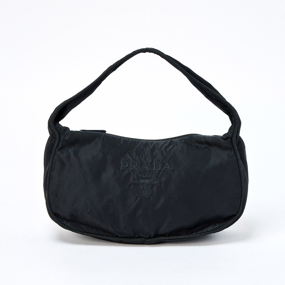 PRADA Logo Hand Bag Black Silver Tessuto Auth