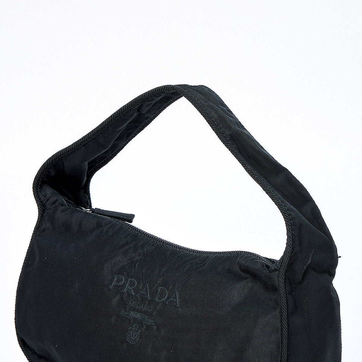 PRADA Logo Hand Bag Black Silver Tessuto Auth