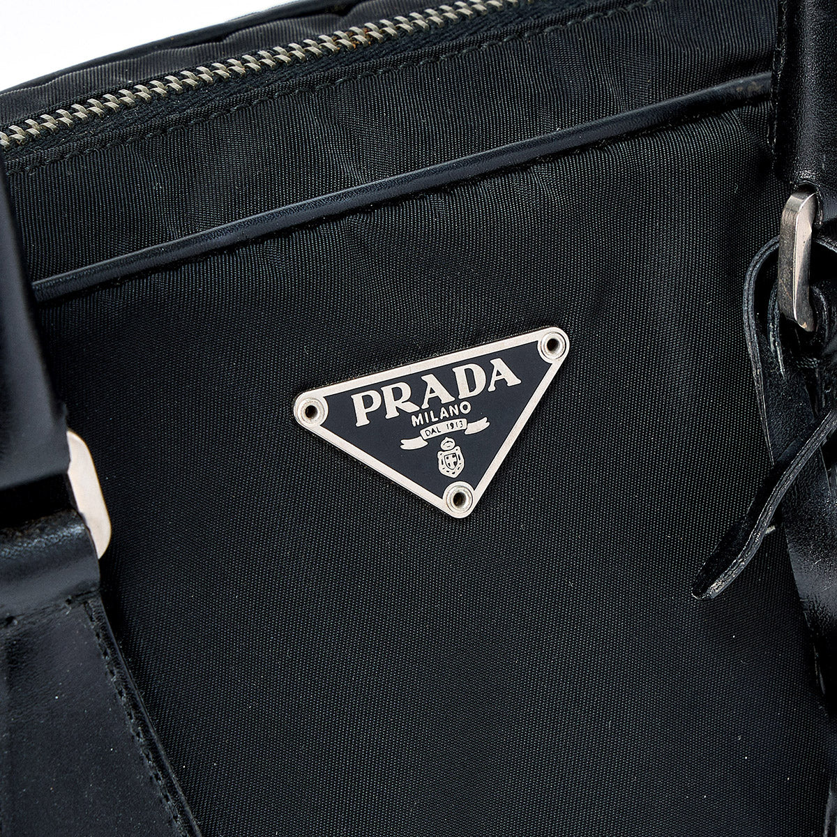 PRADA Triangle Hand Bag Black Silver Tessuto Auth