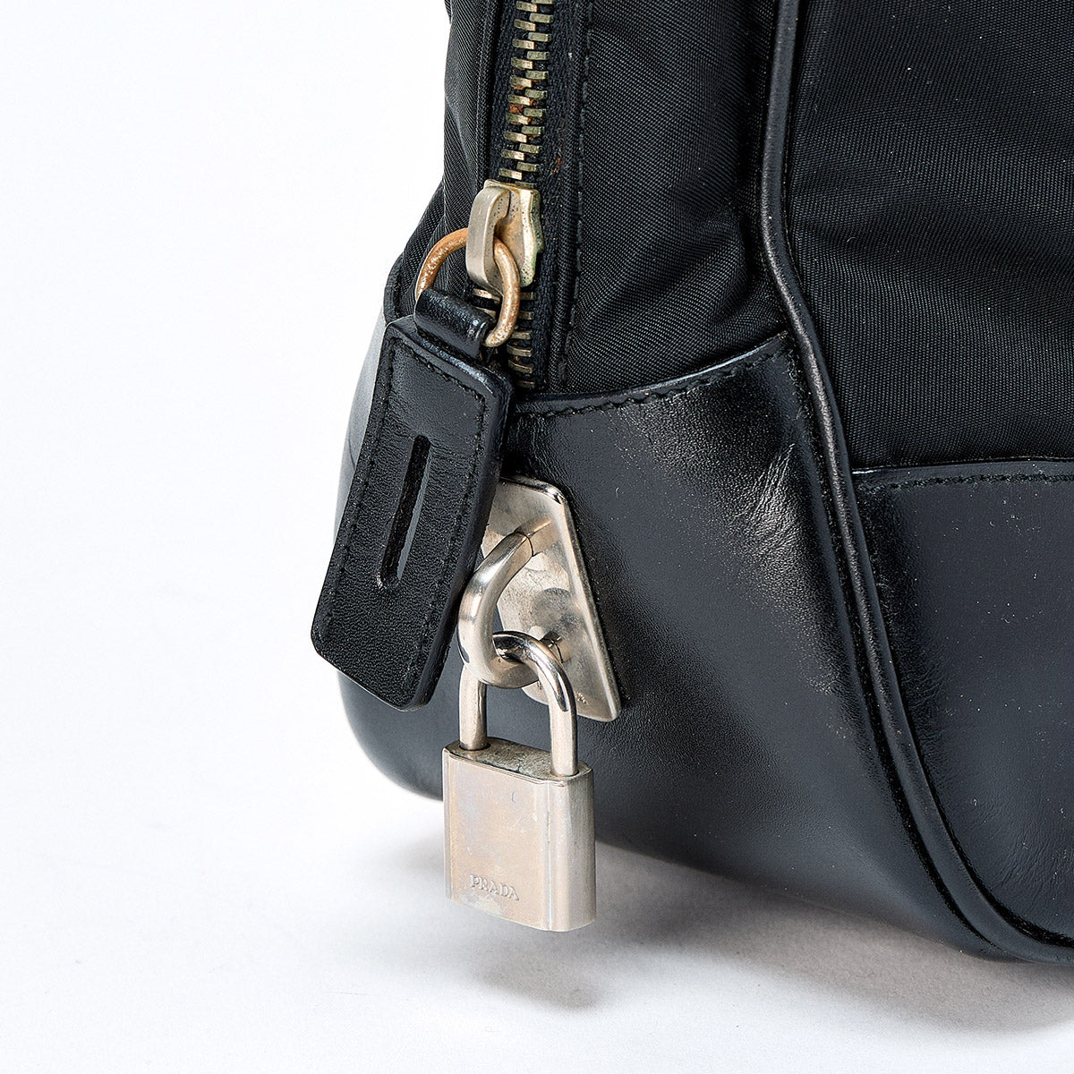 PRADA Triangle Hand Bag Black Silver Tessuto Auth