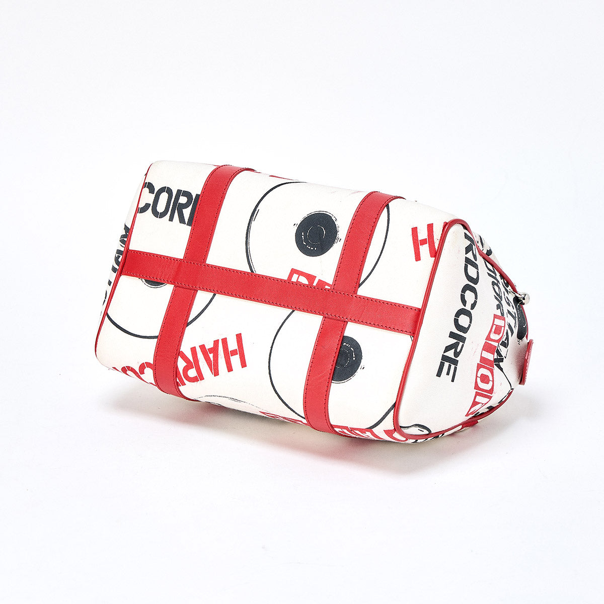 Christian Dior John Galliano Hardcore Hand Bag Red White Silver Canvas Auth