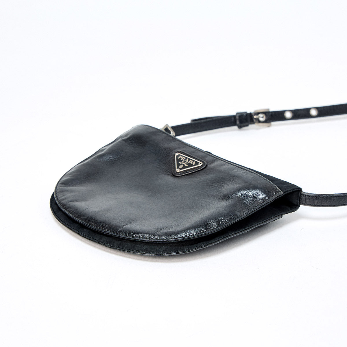 PRADA Triangle Shoulder Bag Black Silver Tessuto Auth