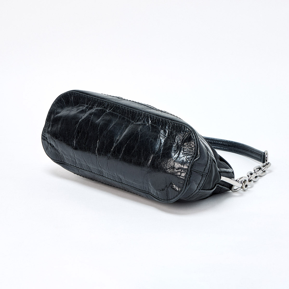 PRADA Shoulder Bag Black Silver Leather Auth