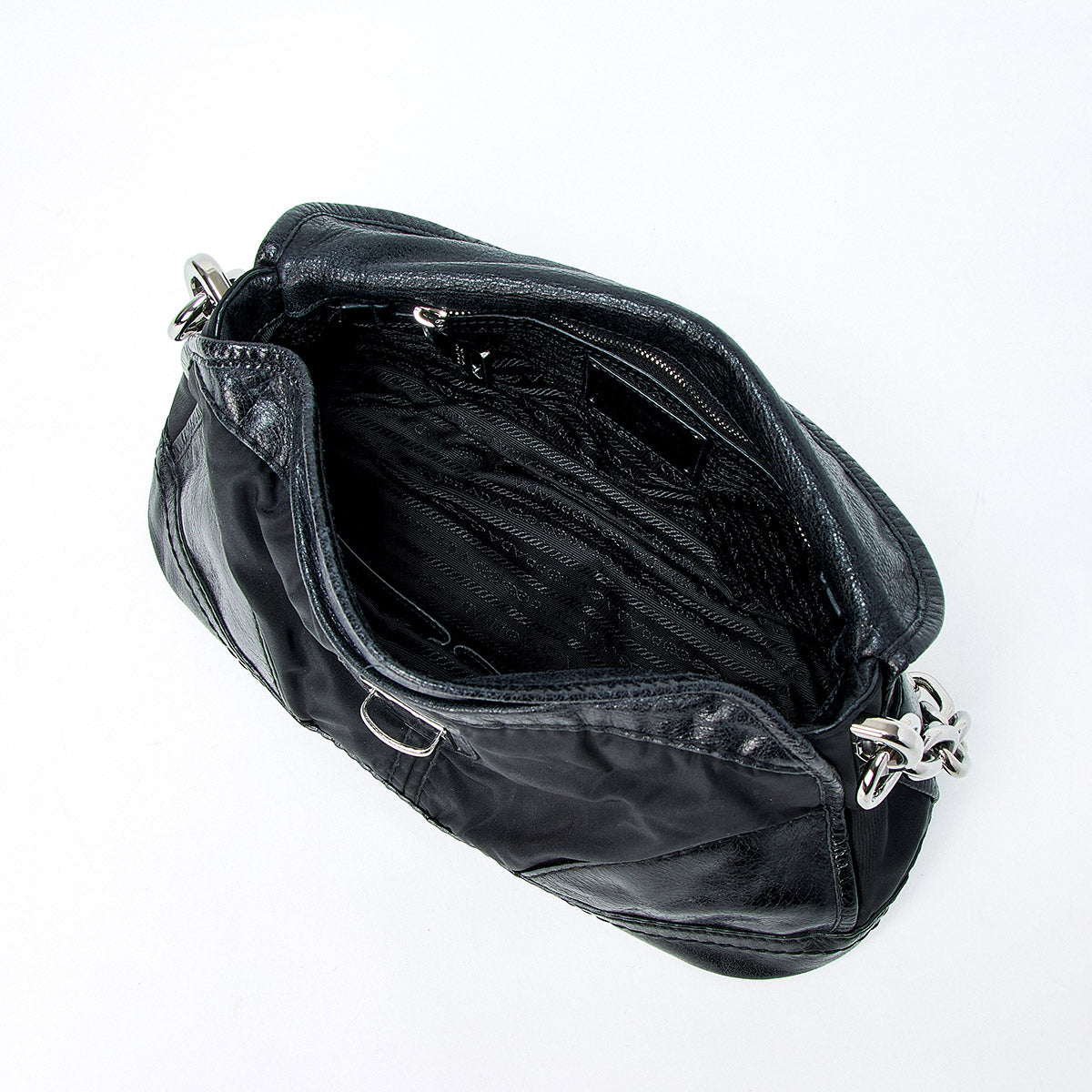 PRADA Shoulder Bag Black Silver Leather Auth
