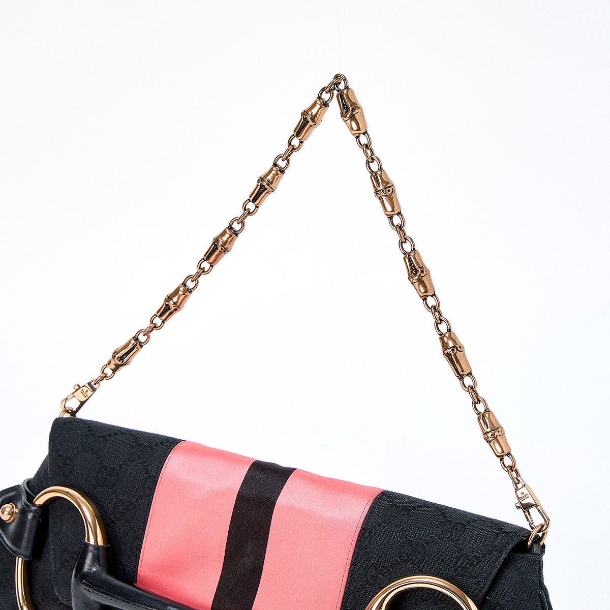 GUCCI Horsebit Shoulder Bag Black Pink Gold Canvas Auth