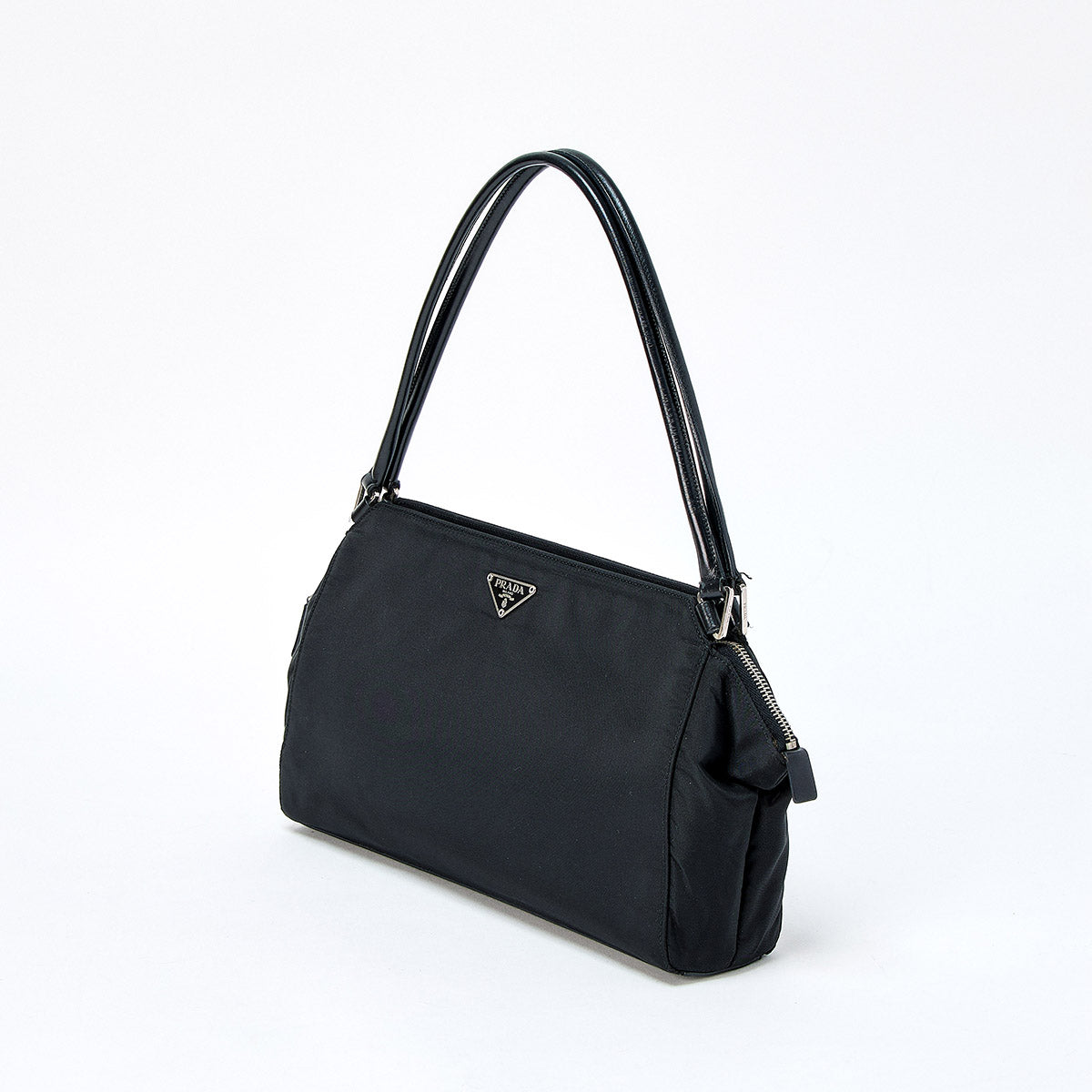 PRADA Triangle Shoulder Bag Black Silver Tessuto Auth