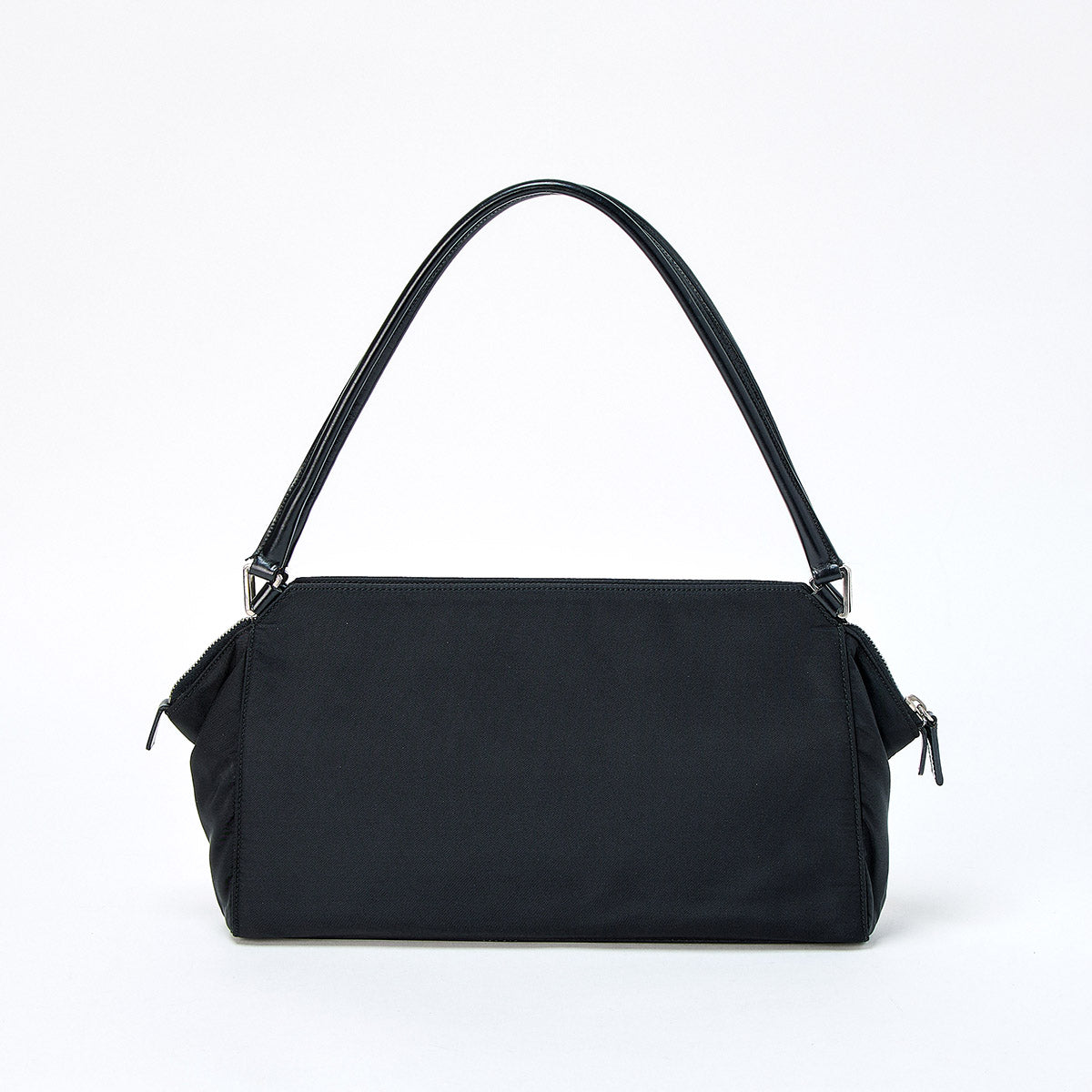 PRADA Triangle Shoulder Bag Black Silver Tessuto Auth