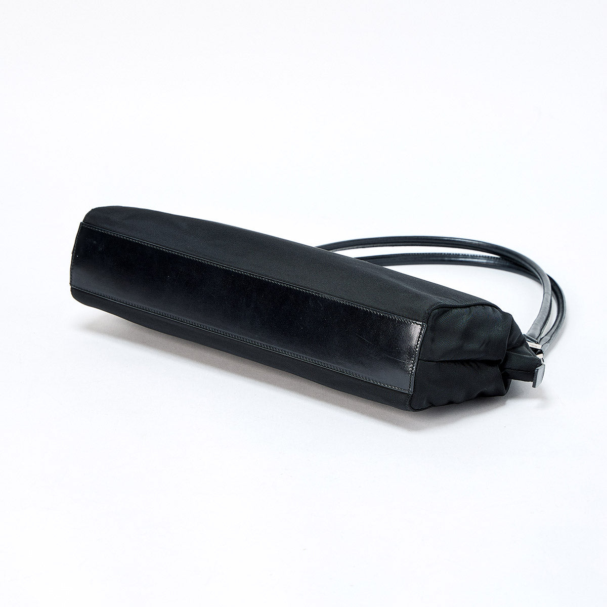 PRADA Triangle Shoulder Bag Black Silver Tessuto Auth