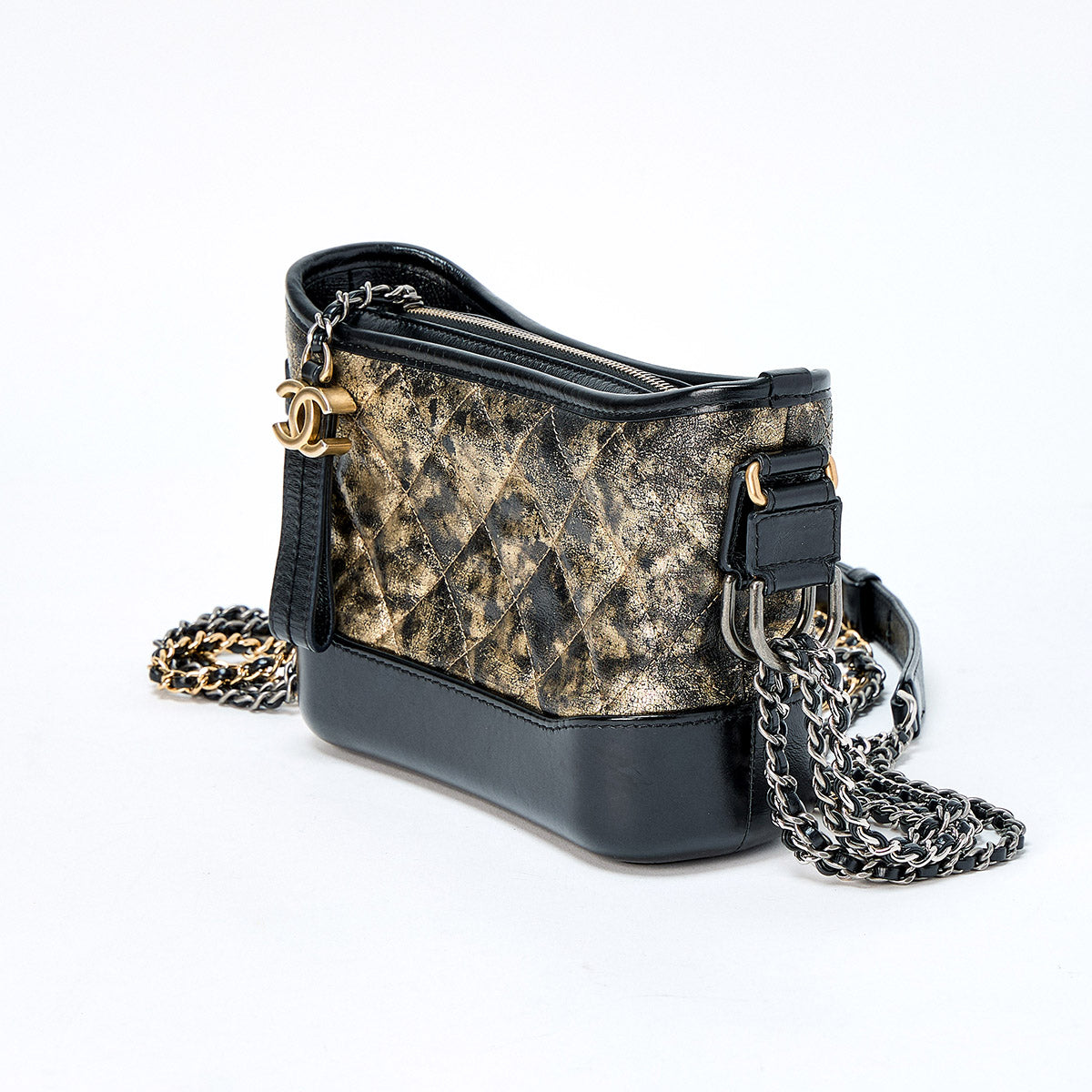 CHANEL Gabriel 2018 Shoulder Bag Gold Black Silver Lamb Skin Auth