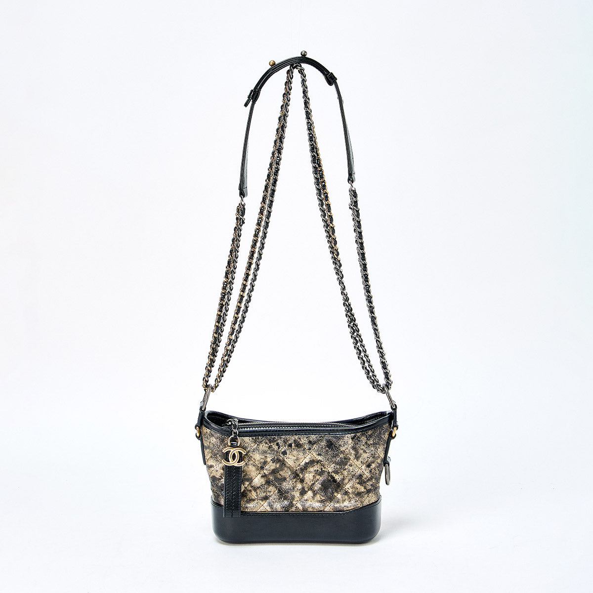 CHANEL Gabriel 2018 Shoulder Bag Gold Black Silver Lamb Skin Auth