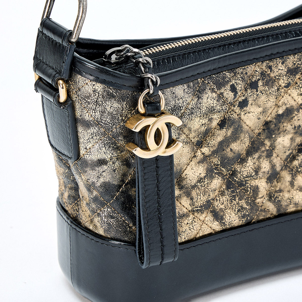 CHANEL Gabriel 2018 Shoulder Bag Gold Black Silver Lamb Skin Auth