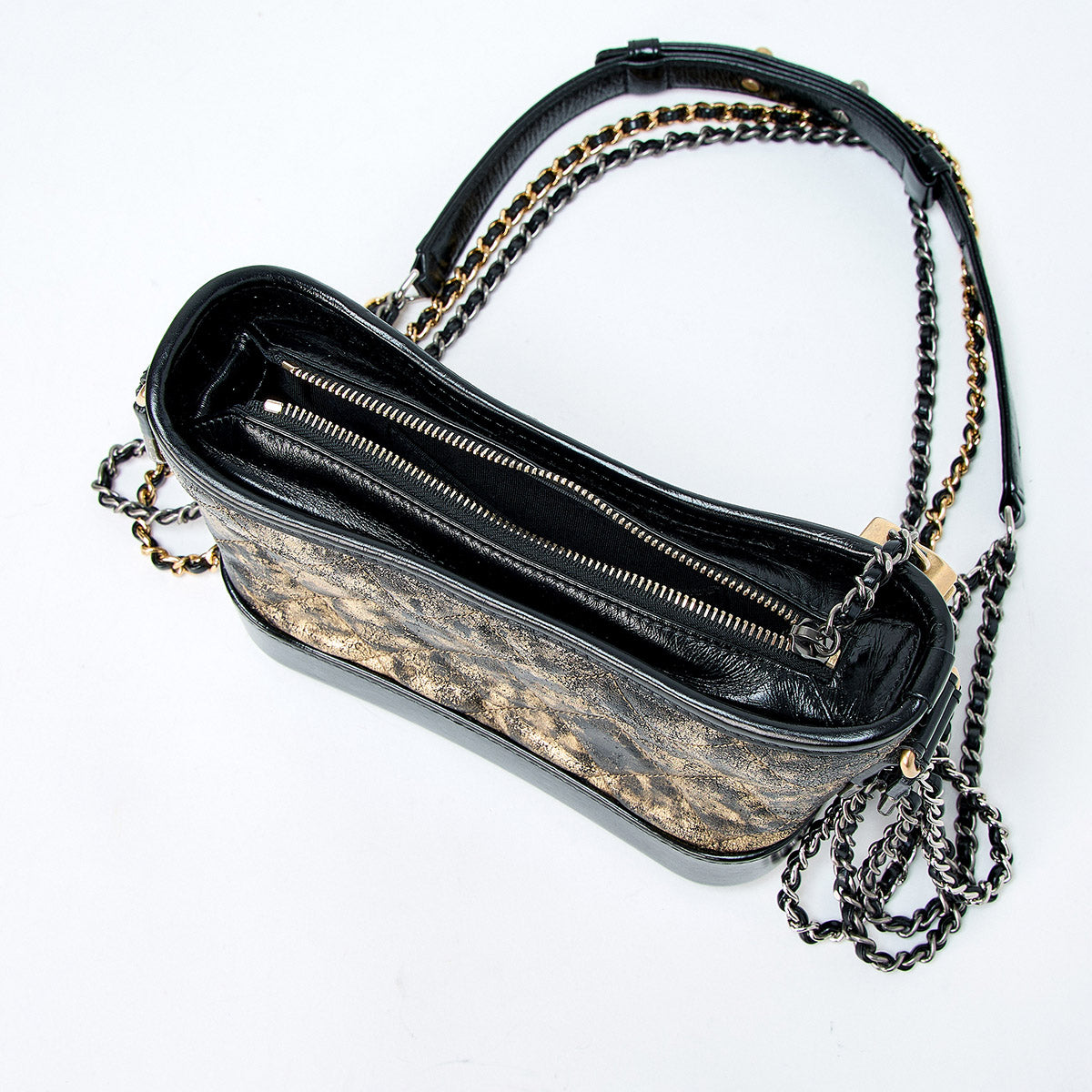 CHANEL Gabriel 2018 Shoulder Bag Gold Black Silver Lamb Skin Auth