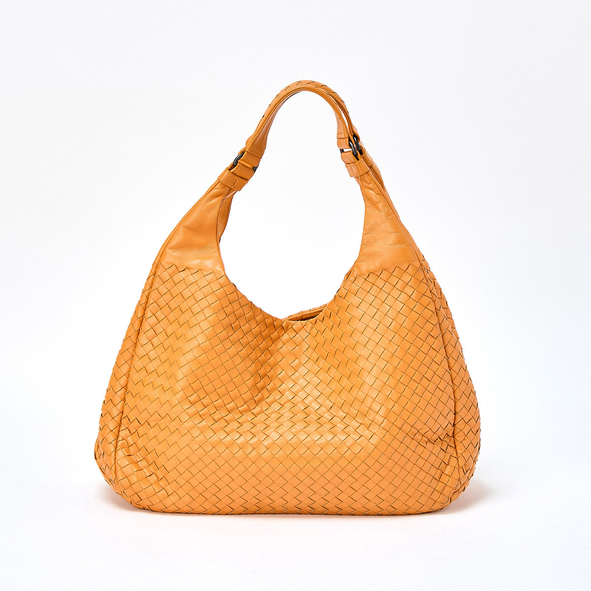 BOTTEGA VENETA Classic INTRECCIATO Campana Shoulder Bag Yellow Black Lamb Skin Auth