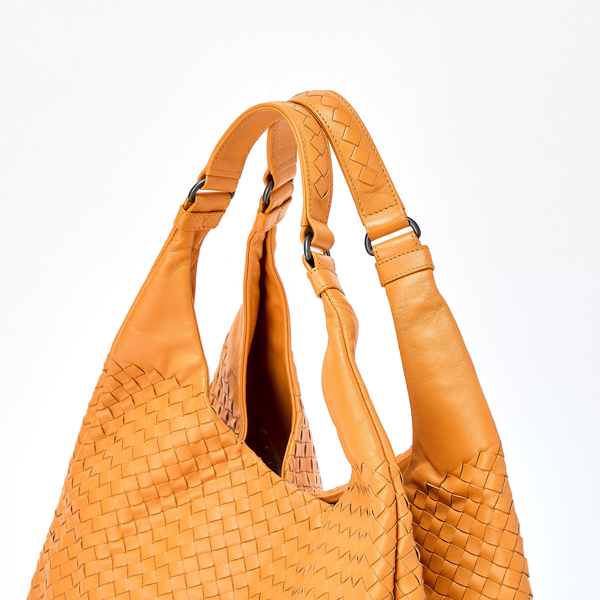 BOTTEGA VENETA Classic INTRECCIATO Campana Shoulder Bag Yellow Black Lamb Skin Auth