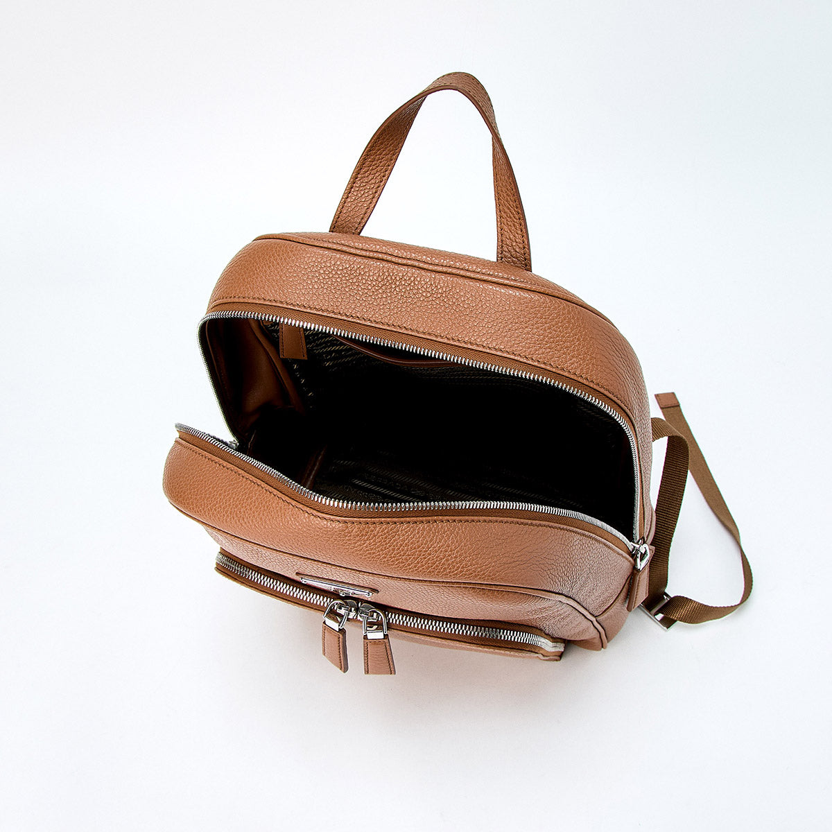 PRADA Triangle Backpack in Brown and Silver Leather