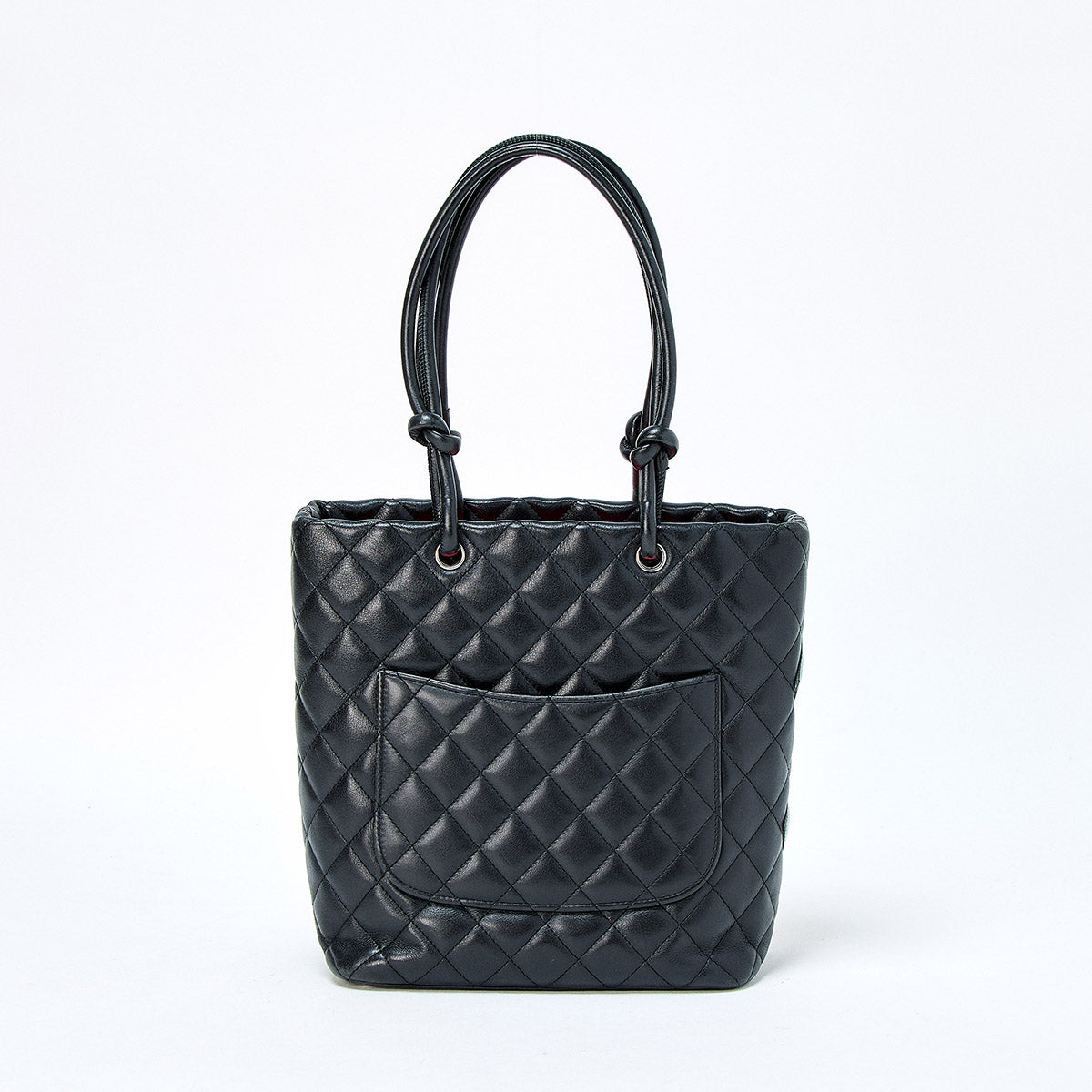 CHANEL Matelasse Cambon Medium 2005 Hand Bag Black Silver Lamb Skin Auth