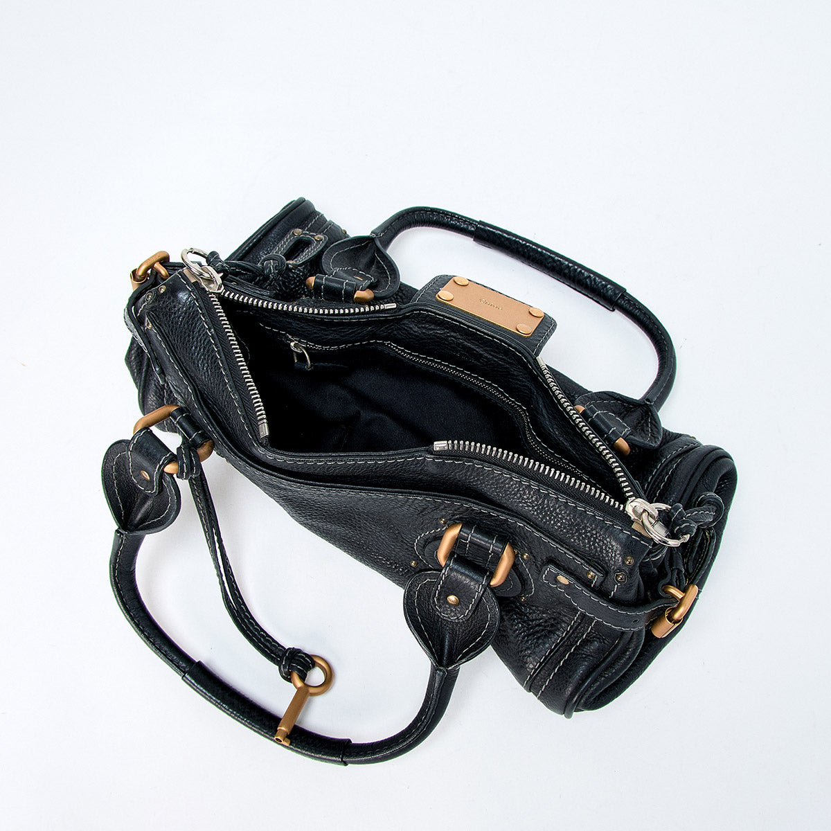Chloe Paddington Medium Hand Bag Black Gold Leather Auth