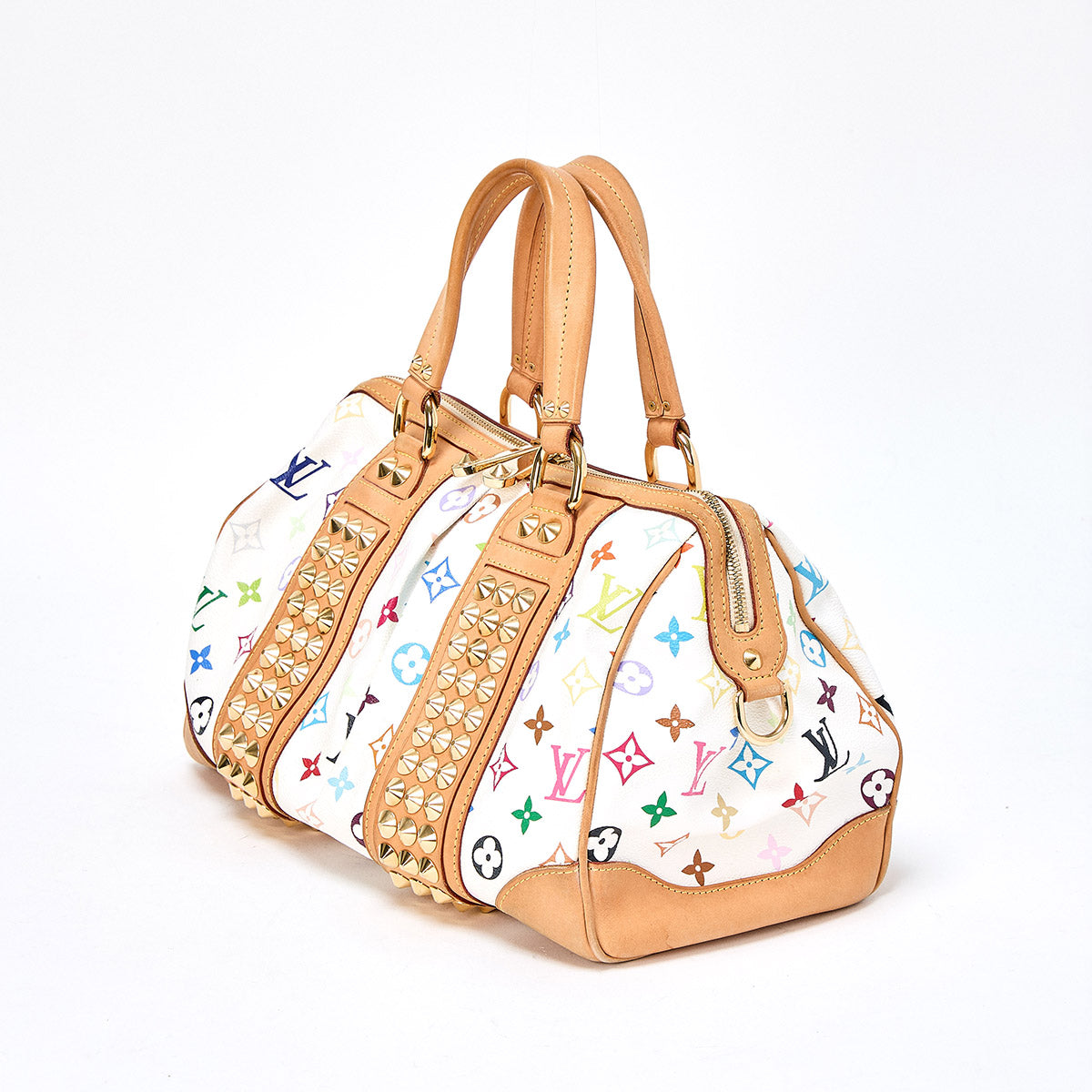 LOUIS VUITTON Monogram Multicolor Courtney MM Hand Bag Multicolor White Gold PVC Auth