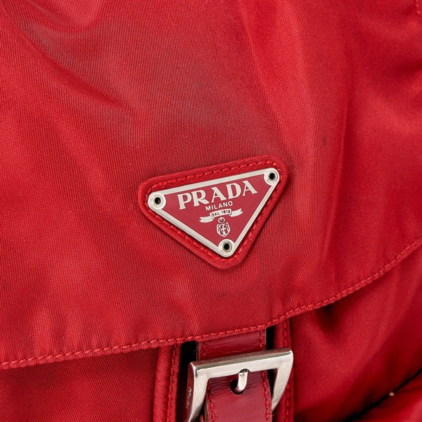 PRADA Triangle Backpack Red Silver Tessuto
