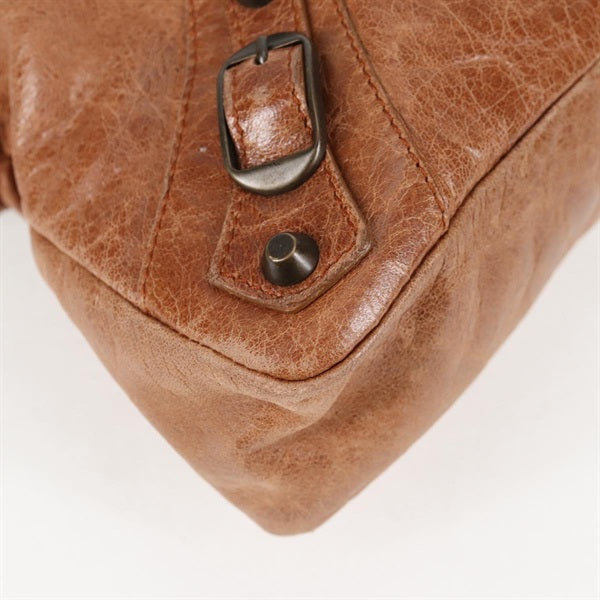 BALENCIAGA The First Hand Bag 103208 Brown Matte Gold Leather Auth