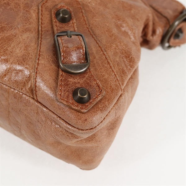 BALENCIAGA The First Hand Bag 103208 Brown Matte Gold Leather Auth