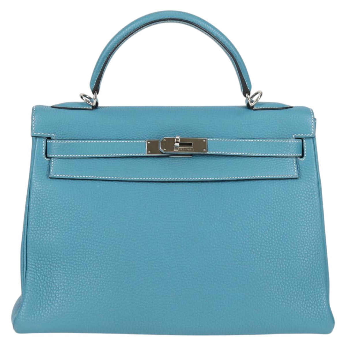 HERMES Kelly 32 2005 □I Handbag Blue Jean Silver Taurillon Clemence