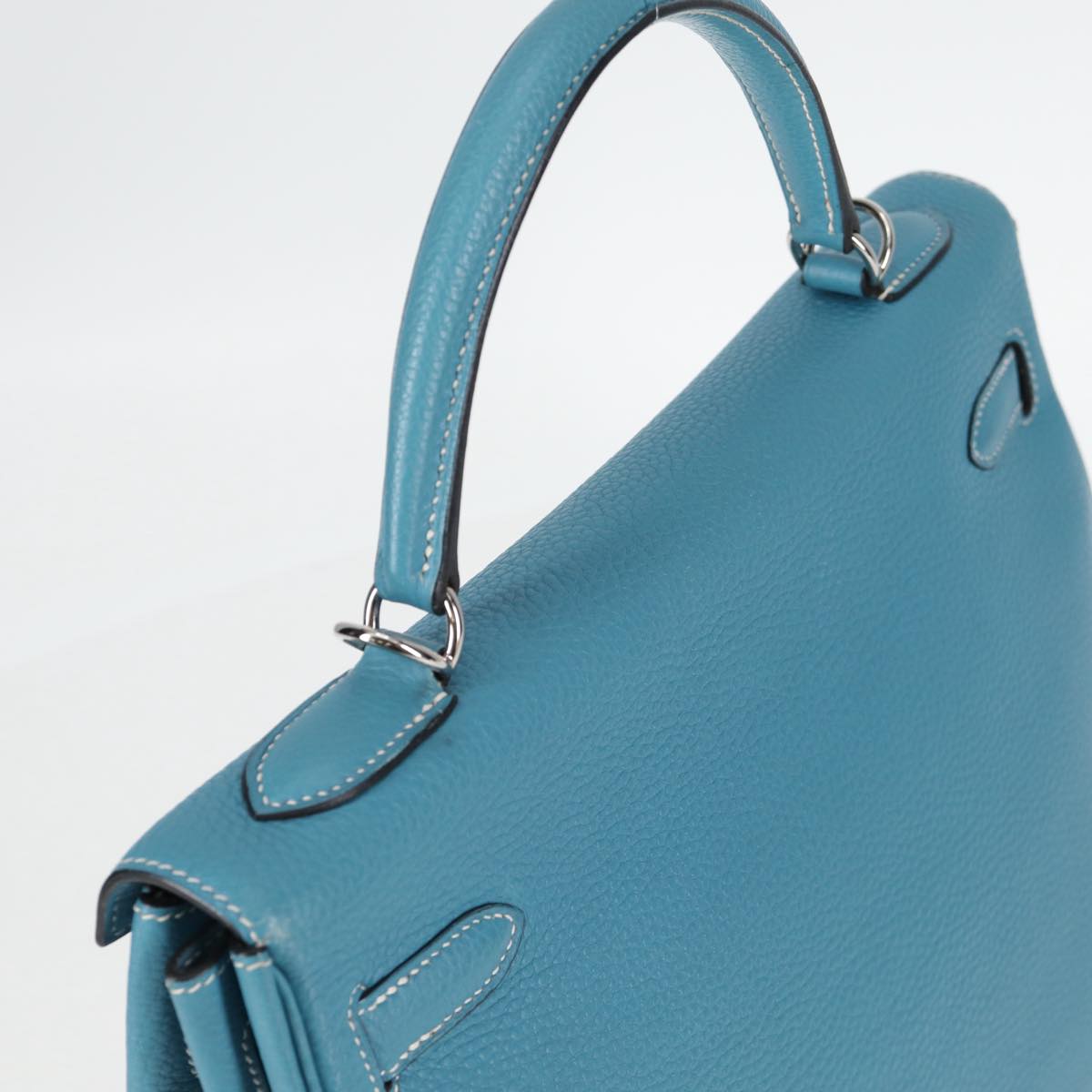 HERMES Kelly 32 2005 □I Handbag Blue Jean Silver Taurillon Clemence